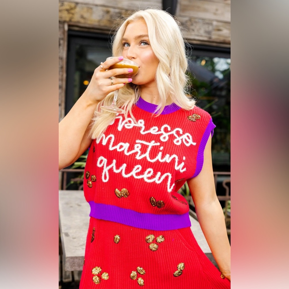 New! QUEEN OF SPARKLES Espresso Martini Queen Crewneck Sweater Vest